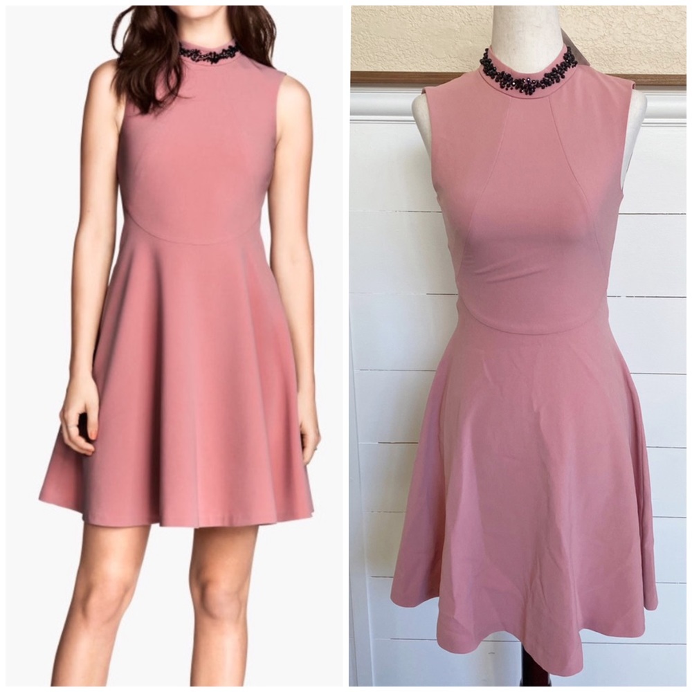 H&M ✨ Jeweled ✨ Neckline Pink & Black Sleeveless A-line dress sz 2 NWT